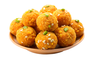 Golden Yellow Laddu Sweets in a Bowl Isolated on White Background A I G E N E R A T E D - P N G isolated on a transparent background