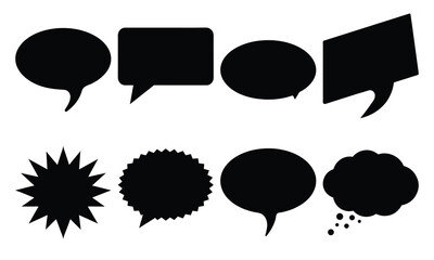 Modern silhouette speech bubble icon set designed for clean and simple interface design