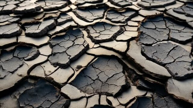 Dry, cracked earth texture shows a natural pattern of arid ground from drought 4k unique Abstract video