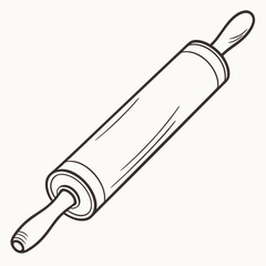 A clean vector line art illustration of a classic rolling pin, perfect for conveying themes of baking, cooking, homemade food, and kitchen activities. Ideal for recipe blogs, culinary websites.