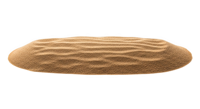 Isolated mound of fine tan sand with distinct ripples against a dark background for versatility.