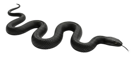 Obraz premium A sleek, black snake with smooth scales gracefully coils and poses with its tongue out slowly.