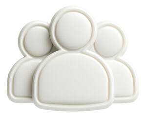 Abstract group icon in glossy white with a minimalist design, ideal for team and collaboration themes on transparent background.