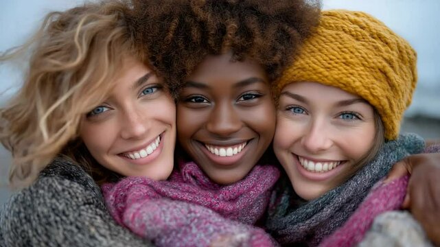 Group Hug with Joyful Friends Embracing in the Wind