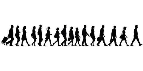 set of silhouettes of people walking side view.graphic vector illustration eps 10