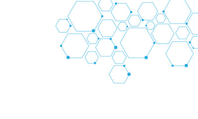 Science network pattern blue Hexagonal abstract background. Big Data Visualization structure elements . Health care and science medical pattern innovation. Template design with concept Dots and lines.