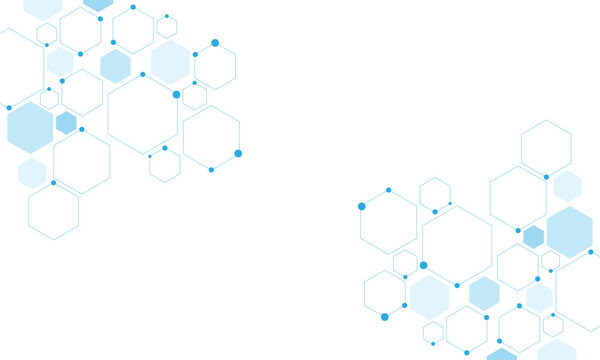 Science network pattern blue Hexagonal abstract background. Big Data Visualization structure elements . Health care and science medical pattern innovation. Template design with concept Dots and lines.