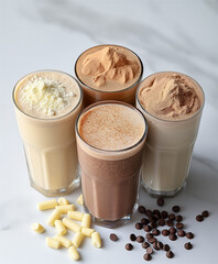 Colorful Bariatric Protein Shakes in Glasses on Table for Weight Loss Nutrition

