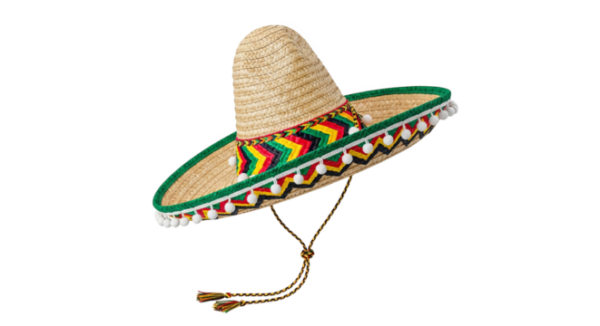 A festive straw sombrero with vibrant zigzag patterns is ideal for cultural celebrations.