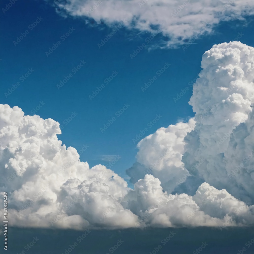 Poster fluffy white clouds create an awe-inspiring contrast against the deep blue sky, showcasing the dynam