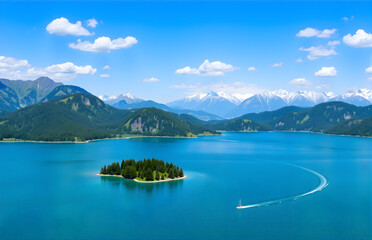 Fototapeta premium Quiet Island Amid Mountains and Waters