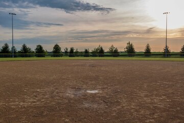 an umpires view from homeplate to second base  on a baseball field