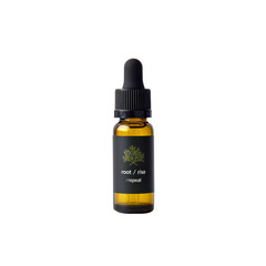 Fototapeta premium Amber Glass Bottle of Essential Oil with Minimalist Label - Root/Rise/Repeat