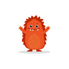 Cute cartoon monster on white background. Happy Alien. Funny orange monster in flat style. Vector illustration.
