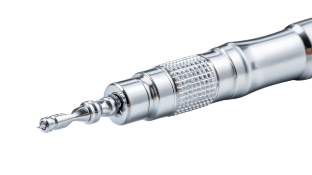 Chrome precision tool for mechanical tasks, isolated on a white background.