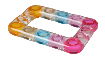Colorful sensory toy, transparent with bubbles, isolated on white background.
