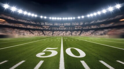 Spectacular night view of a vibrant American football stadium field
