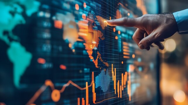 A scientist pointing at a rising sea level graph on a cracked wall 