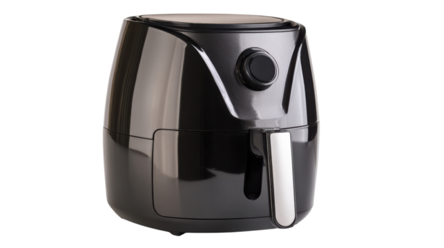 Compact air fryer, sleek design, modern kitchen appliance on isolated white background.