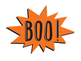 Text Boo! in a flash bubble. Orange explosion in a comic style. Vector illustration isolated on white background