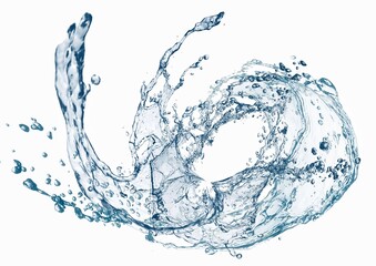 白背景に飛び散った抽象的な青い水しぶきの3dイラスト