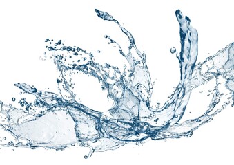 白背景に飛び散った抽象的な青い水しぶきの3dイラスト