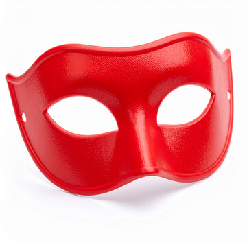 Fototapeta Red plastic hero face mask toy isolated on white background.