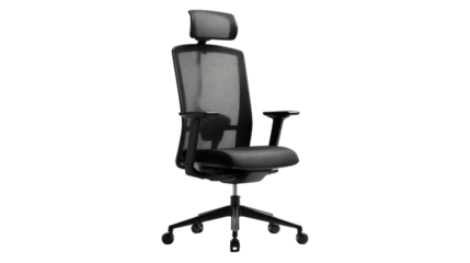 Ergonomic office chair with mesh backrest and headrest, designed for comfort and productivity.