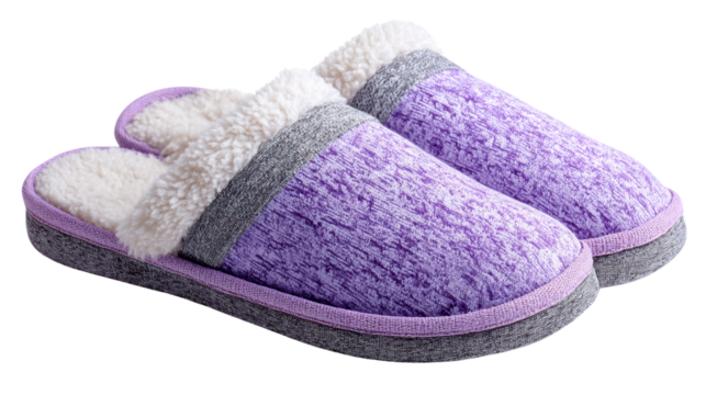 Plush purple slippers with soft lining, perfect for cozy indoor comfort.