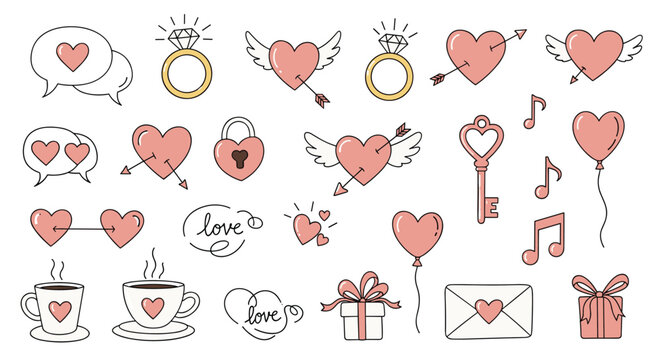 Collection of vector valentine's day illustration with heart elements and cute design