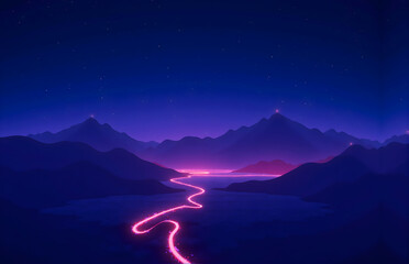 Neon Landscape Night View