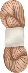 Watercolor illustration of a skein of yarn on transparent background.