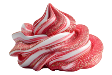 Striking close-up of red and white swirl design with sparkling glitter accents