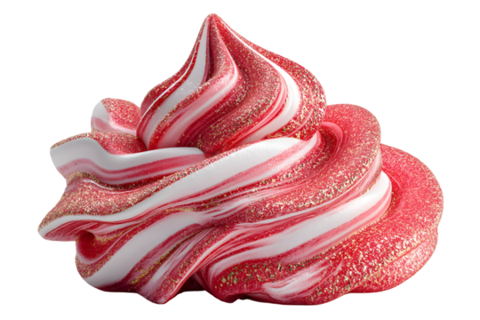 Striking close-up of red and white swirl design with sparkling glitter accents