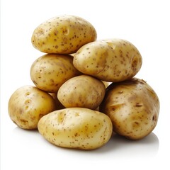 Close Up View of Carefully Stacked Fresh Potatoes on White Background