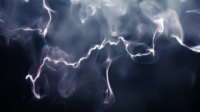 Blue electrical lightning bolt strikes through a dark stormy sky with smoke on a black background 4k Animation video