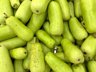 Fresh Bottle Gourds (Calabash) Displayed at Local Market. Kuala Lumpur, Malaysia. 	
