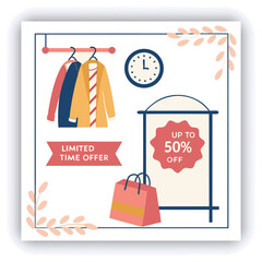 Set of Editable instagram square banner template. circle background with stripe line shape. Suitable for social media post and web internet ads. Vector illustration with photo college