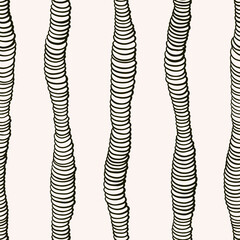 Seamless pattern with simple striped pattern in doodle style. Abstract graphic print tile with minimalist hand drawn pattern. Black and white vector illustration.
