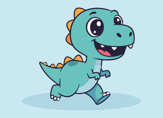 cute little dino with big eyes running and smiling happy