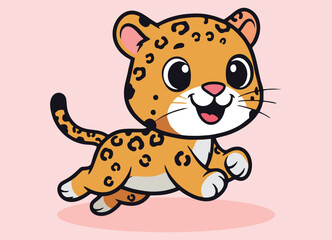 cute little jaguar with big eyes running and smiling happy © makneyono96