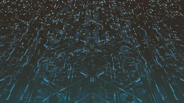 Digital Futuristic 3D Background/ Animation of a technology background animation with 3D plane and futuristic hud patterns shifting slowly in z axis
