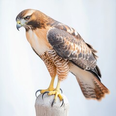 Fototapeta premium Red-Tailed Hawk Perched on Post Against a Soft Background