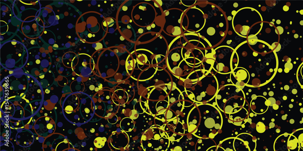 Aufkleber abstract background design with overlapping circles and dots in various colors on a dark backdrop fo