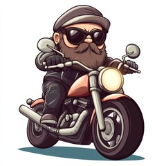 Obraz premium Cool Biker Character Cartoon Riding Motorcycle in Vector Style