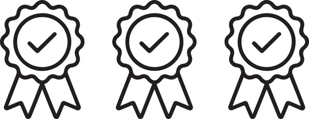 Certified ribbon icons with tick mark – vector design elements for award, approval, and quality badges