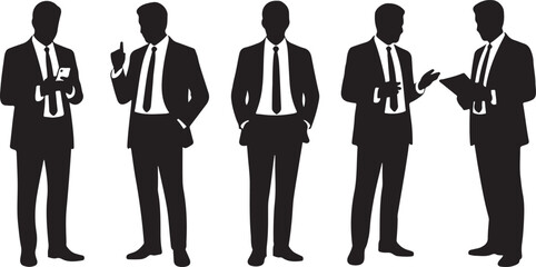 Corporate Men in Silhouette Standing with Devices and Paperwork