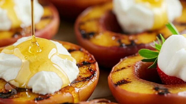 Grilled Peaches with Cream and Drizzle