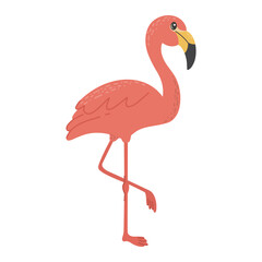 Flamingo, tropical bird in cartoon style. For summer decorations and kids content. 