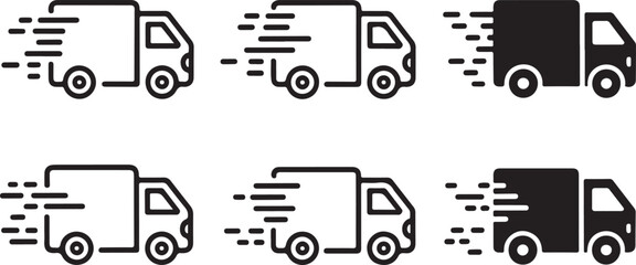 Outline and Solid Style Icons for Fast Delivery Truck Concepts